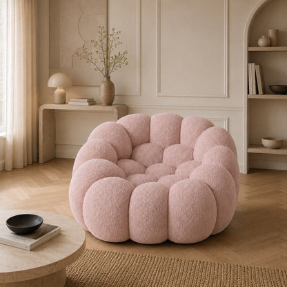 Canapé bubble 1 place Brume — Bouclette Rose poudré