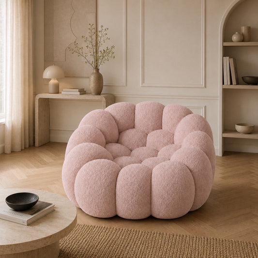 Canapé bubble 1 place Brume — Bouclette Rose poudré