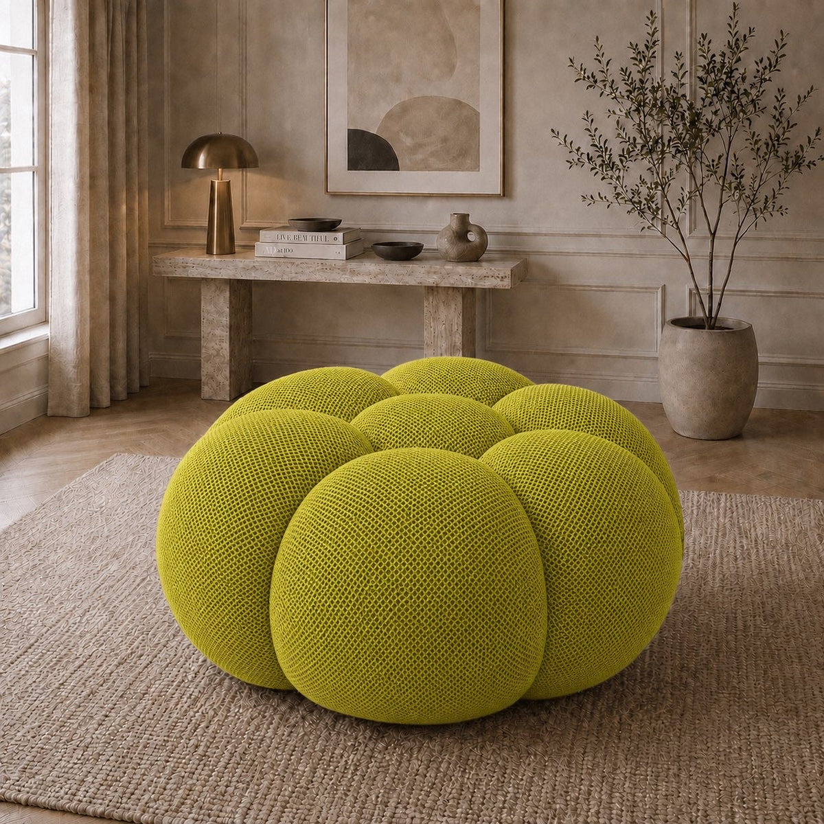 Pouf bubble Brume — Maille 3D Jaune anis