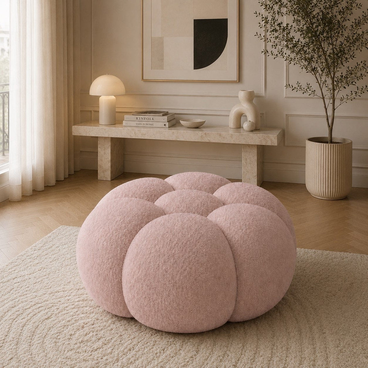Pouf bubble Brume — Bouclette Rose poudré