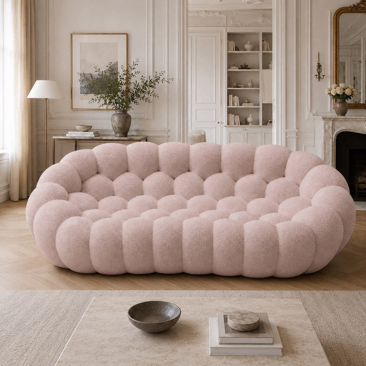 Canapé bubble 3 places Brume — Bouclette Rose poudré